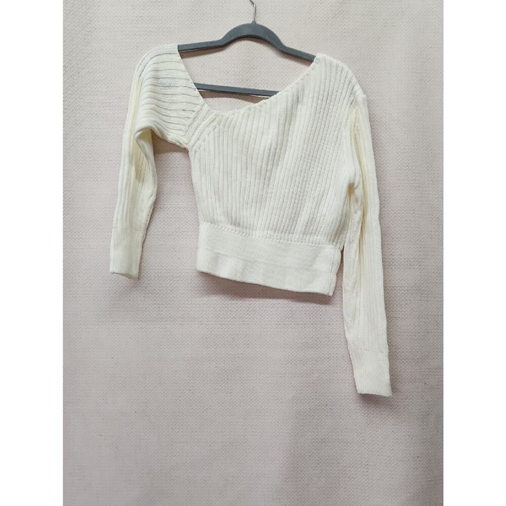 Asymmetric Off-Shoulder Ribbed Sweater - Cream - Picture 2 of 3